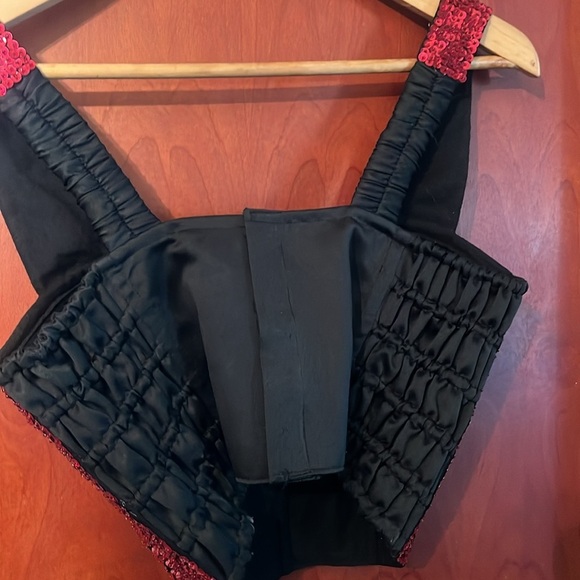 Macrina Elegant Red Sequin Corset Top Bustier velco closure Sz M Women - Picture 6 of 7